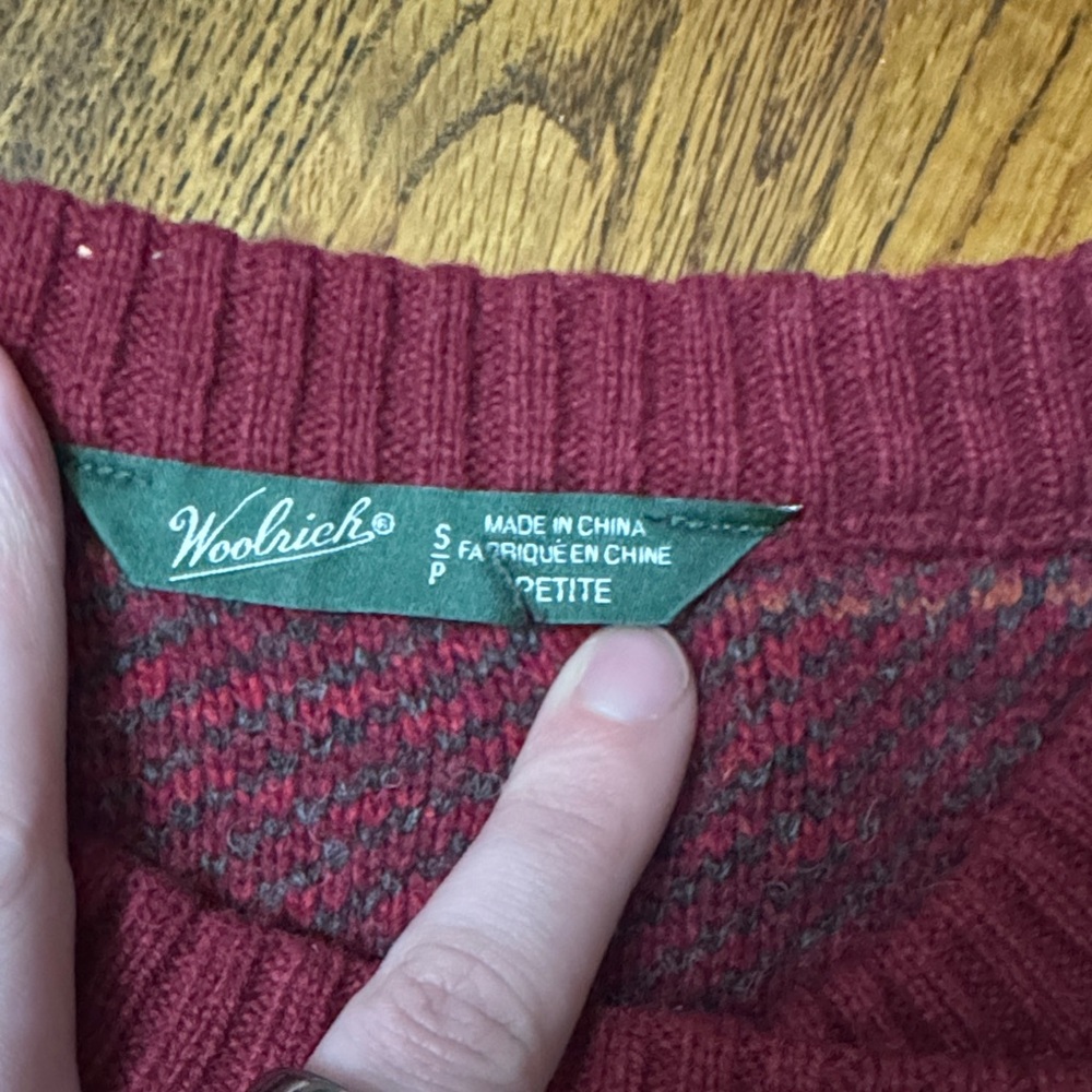 Woolrich Lambswool Cardigan Petite Asymmetrical Button Rustic Cabin Sweater SZ S - Picture 3 of 5